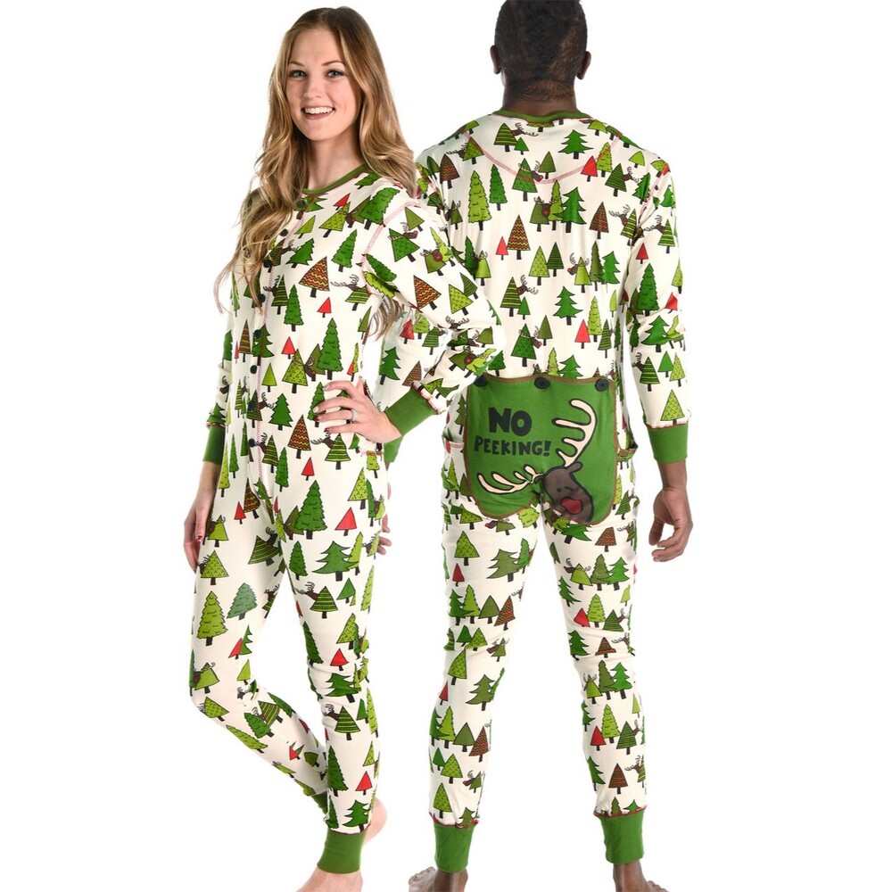 Lazy One 1-Piece No Peeking Adult Christmas Reindeer Flapjack Knit Pajamas  L